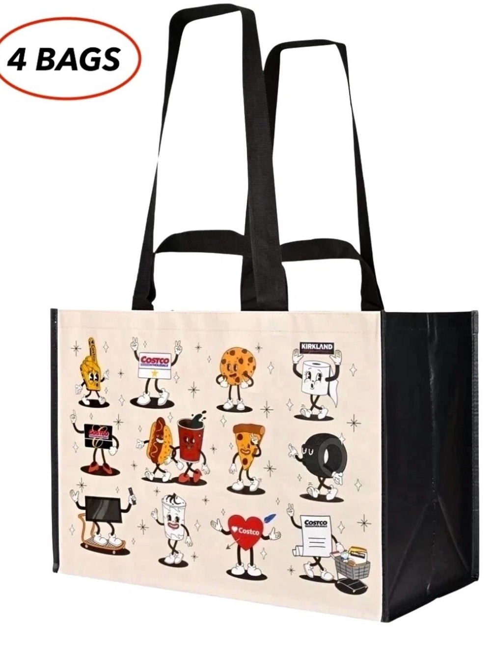 COSTCO KEEP COOL REUSABLE CHARACTER TOTE SHOPPING BAGS 4 BAGS -LARGE HEAVY DUTY